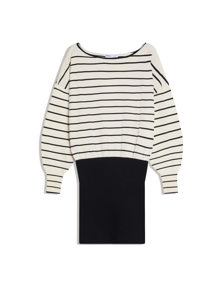 Платье мини с асимметричным подолом из ребристой ткани