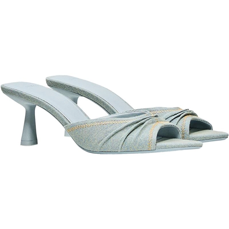 Туфли-мюли на каблуке со сборками