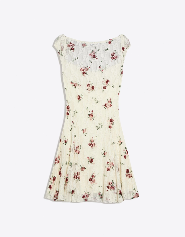 Мини-платье из кружева с принтом