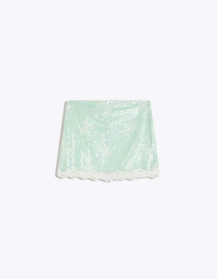 Мини-юбка с пайетками и кружевом