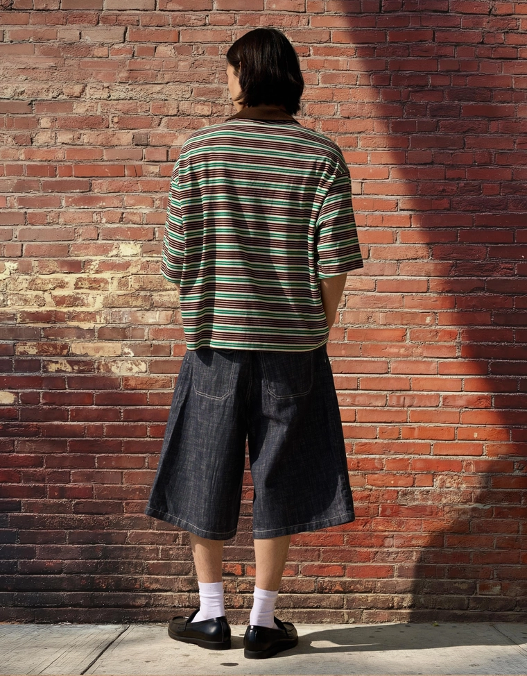 Поло с короткими рукавами, в полоску и с вышивкой