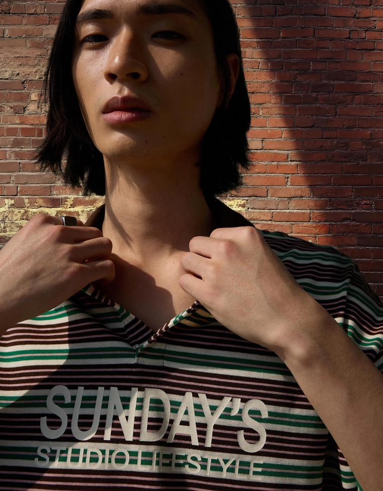 Поло с короткими рукавами, в полоску и с вышивкой