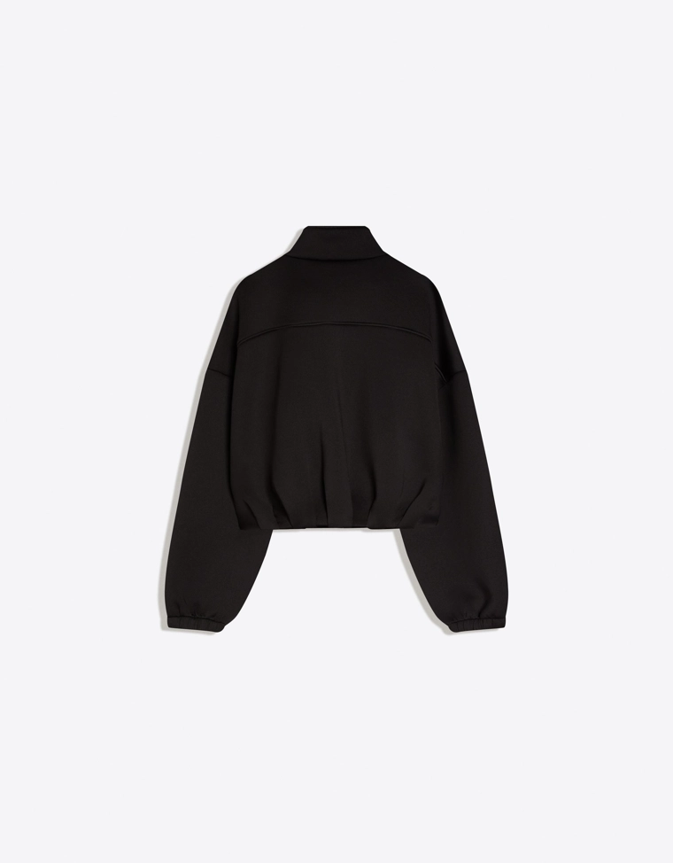Neoprene effect zip-up balloon sweatshirt