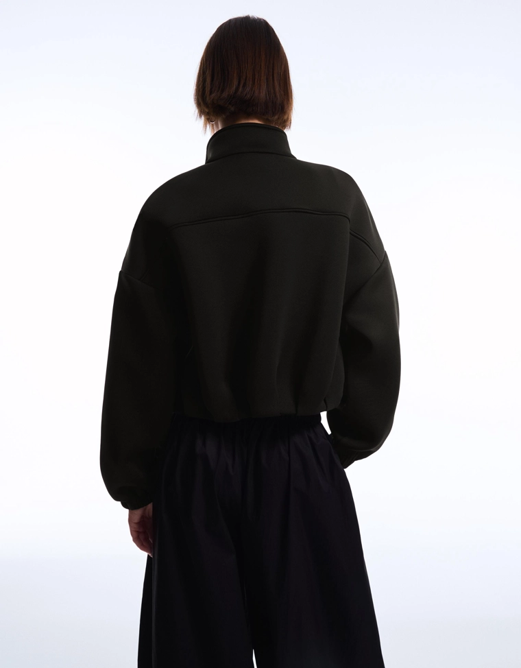 Neoprene effect zip-up balloon sweatshirt