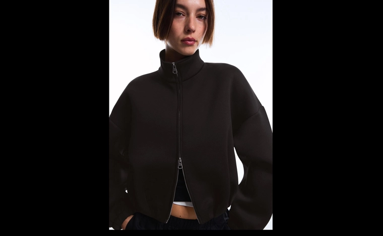Neoprene effect zip-up balloon sweatshirt