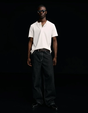 Off white|0081/443 - Bershka Футболка с короткими рукавами и рифленым узором