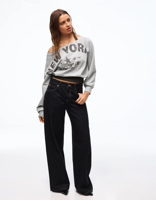 Асимметричный свитер с поясом и принтом- Заказать в России