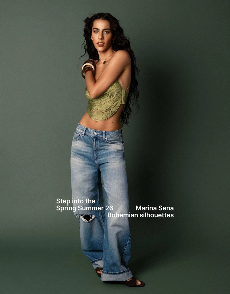 Джинсы-бананы с пряжкой сзади