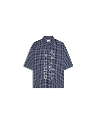 Рубашка геометрического кроя с короткими рукавами и вышивкой- Заказать в России