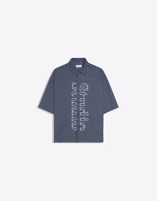 Рубашка геометрического кроя с короткими рукавами и вышивкой- Заказать в России