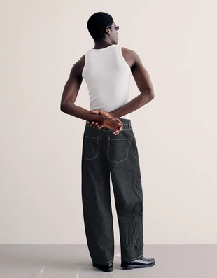 Джинсы-бананы в полоску- Заказать в России