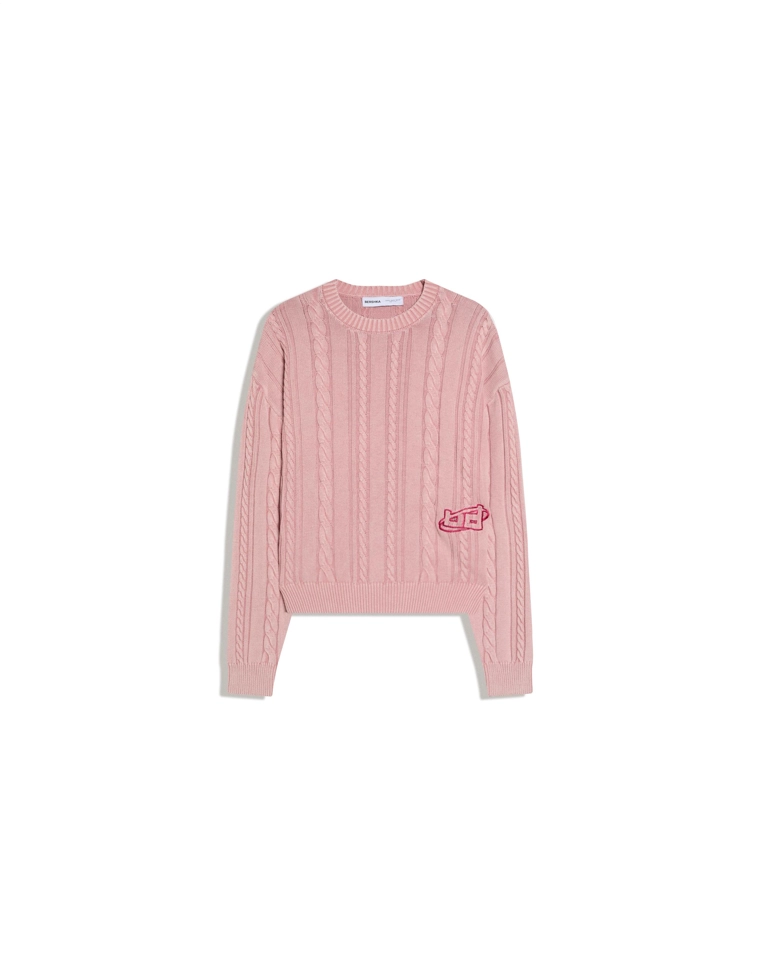 Свитер с круглым вырезом и узором «Косы»