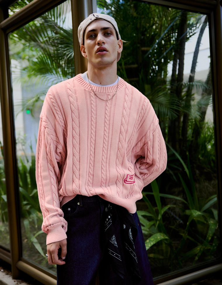 Свитер с круглым вырезом и узором «Косы»