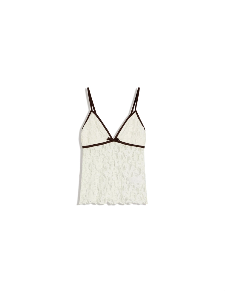 Кружевной топ на бретелях с бантом