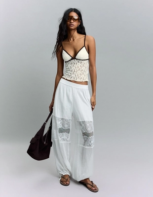 Кружевной топ на бретелях с бантом- Заказать в России