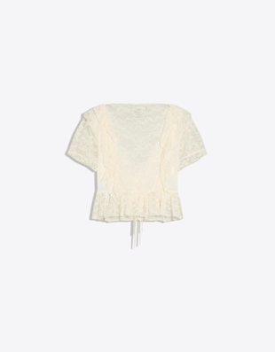 Укороченная блуза с кружевом и воланами- Заказать в России