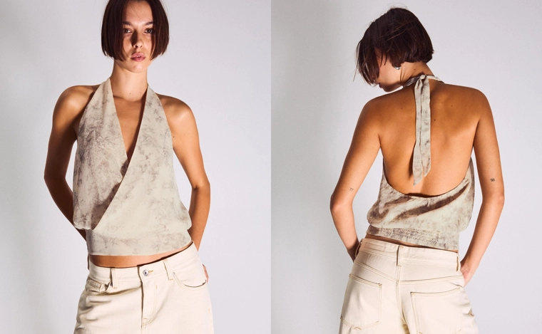 Топ с запахом и горловиной халтер