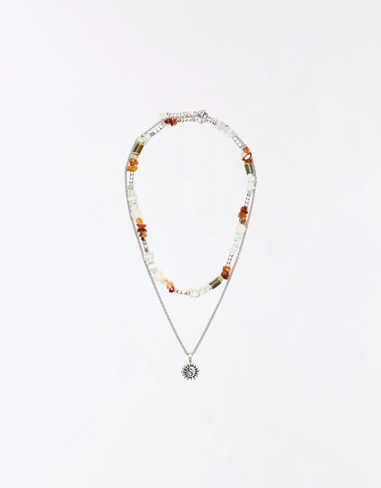 Ожерелье из камня и нержавеющей стали