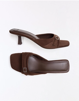 Туфли-мюли на каблуке с пряжкой- Заказать в России