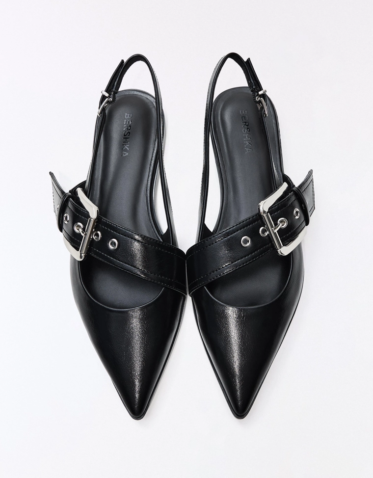 Балетки без задника с пряжкой