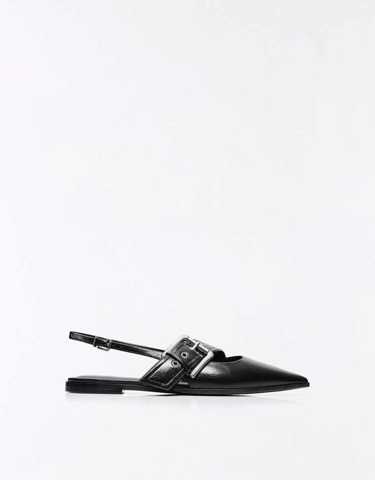 Балетки без задника с пряжкой