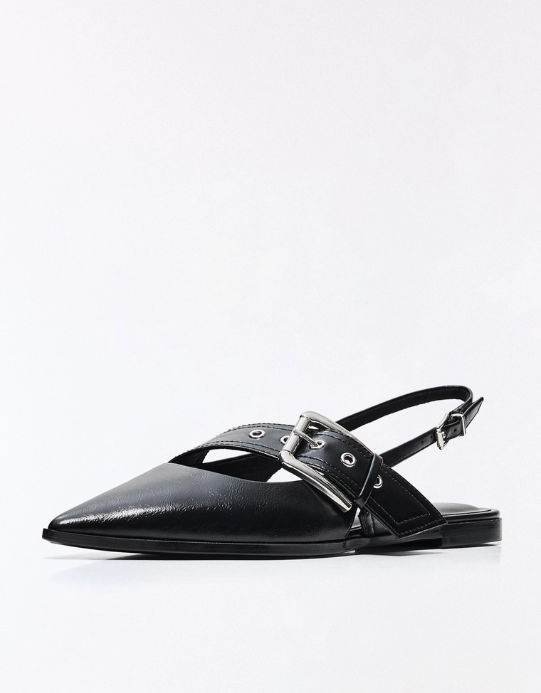 Балетки без задника с пряжкой