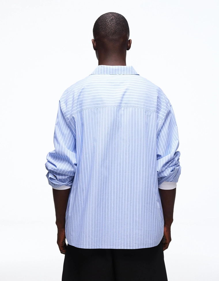 Рубашка геометрического кроя в полоску с вышивкой