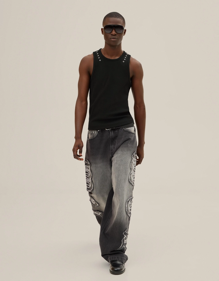 Майка на бретелях с люверсами