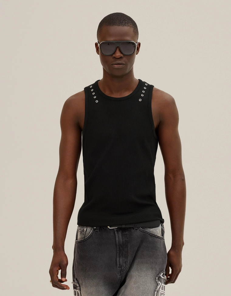 Майка на бретелях с люверсами