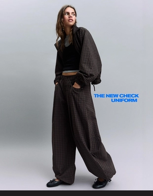 Брюки-парашюты в клетку- Заказать в России