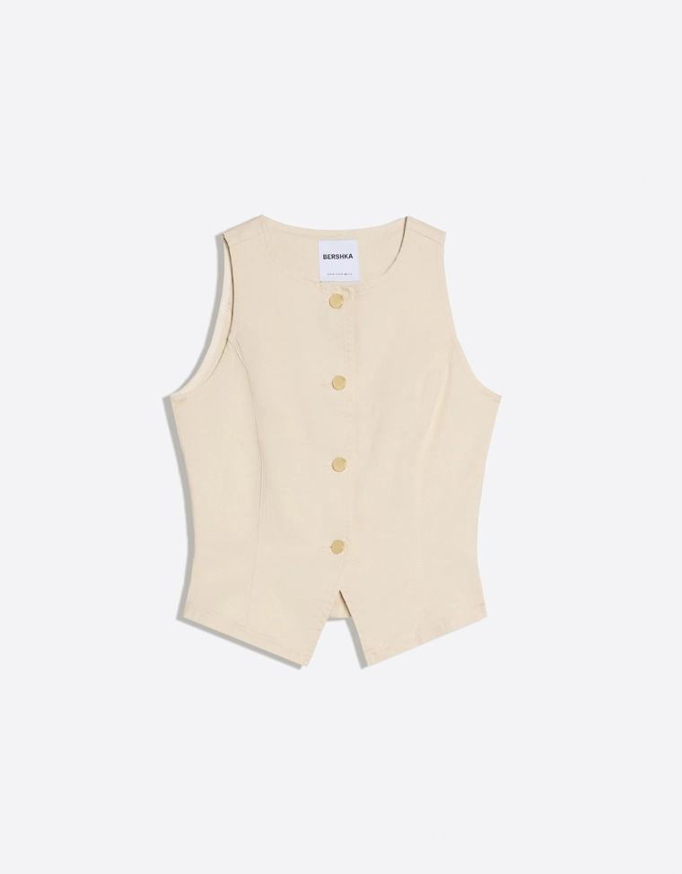 Джинсовый жилет с деталями из страз и пуговицами