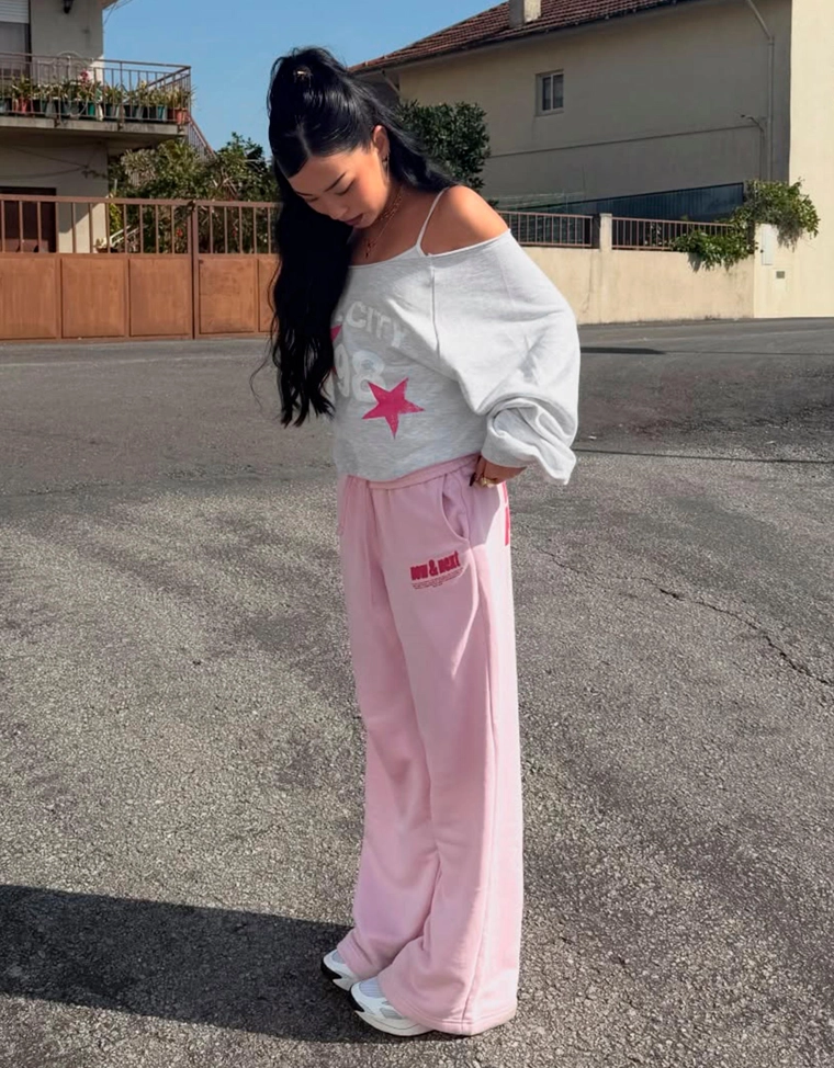 Широкие плюшевые брюки с принтом