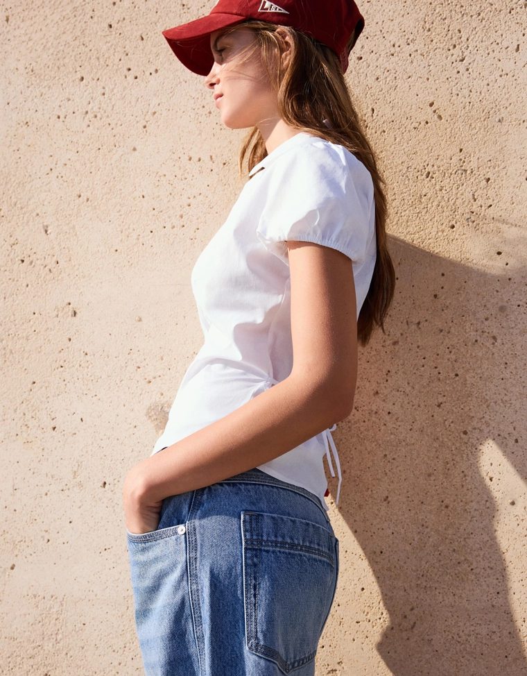 Рубашка из поплина с короткими рукавами и завязками