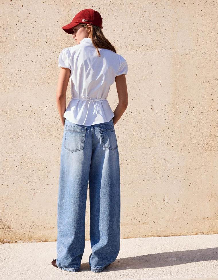 Рубашка из поплина с короткими рукавами и завязками