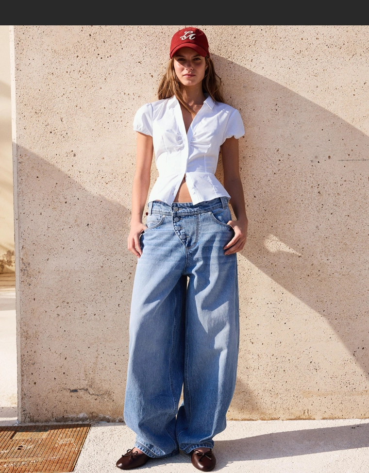 Рубашка из поплина с короткими рукавами и завязками