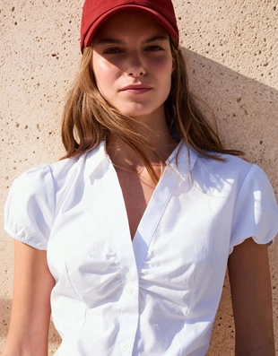 Рубашка из поплина с короткими рукавами и завязками- Заказать в России