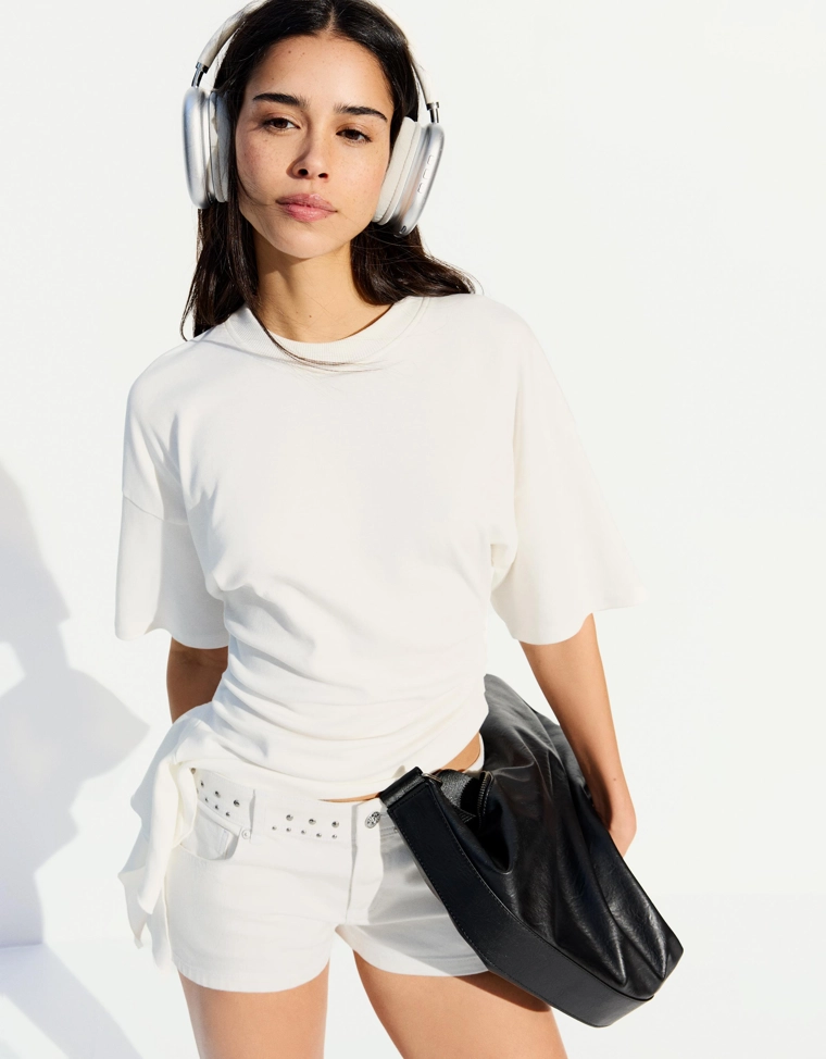 Шорты из твила с заклепками