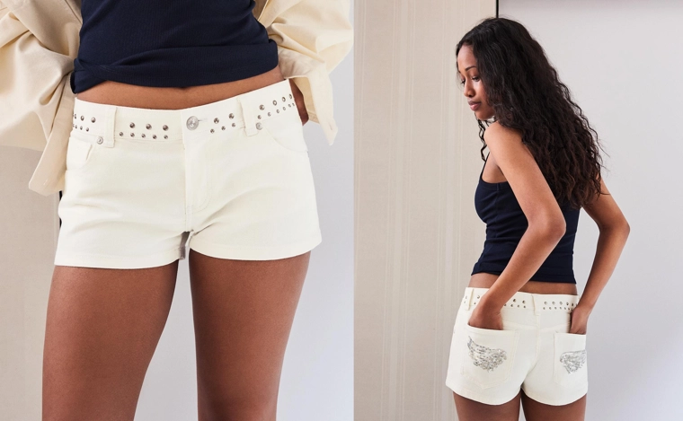 Шорты из твила с заклепками
