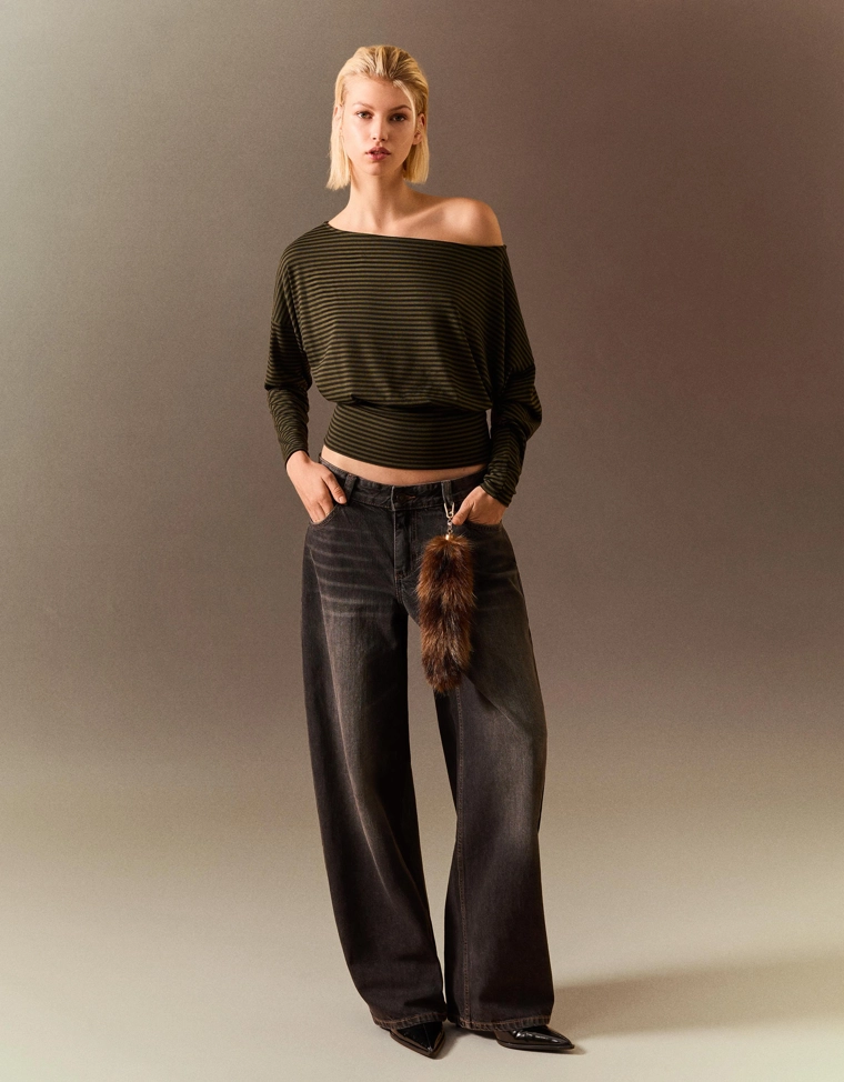 Футболка в полоску с длинными рукавами и поясом