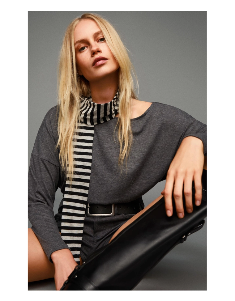 Футболка в полоску с длинными рукавами и поясом