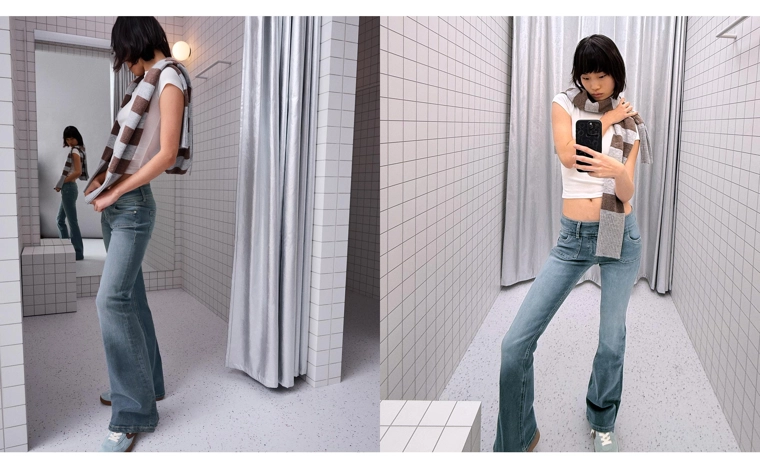 Расклешенные джинсы с низкой посадкой