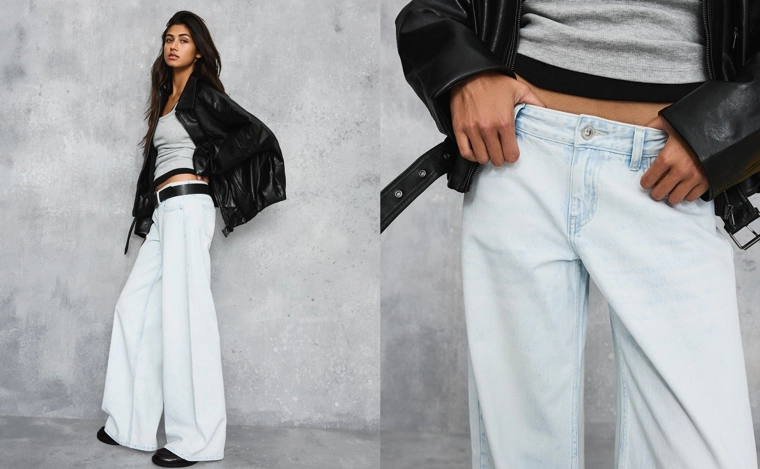 Джинсы с широкими штанинами и низкой посадкой