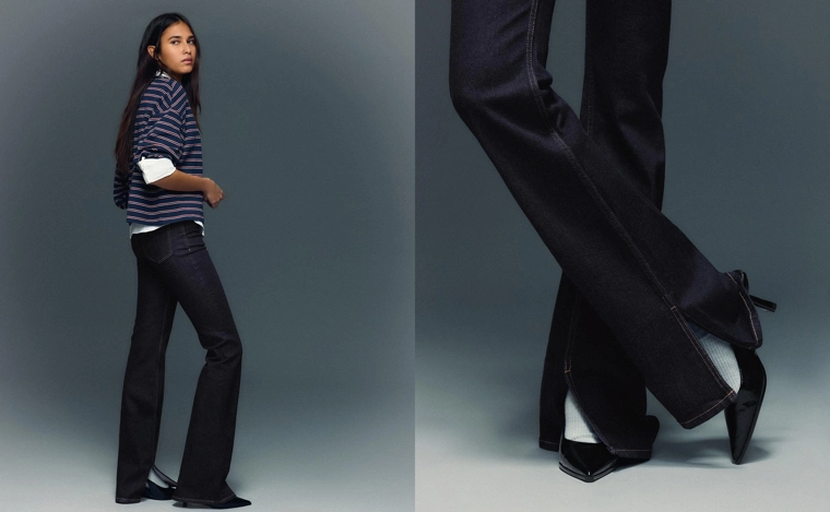 Расклешенные джинсы с высокой посадкой и разрезами