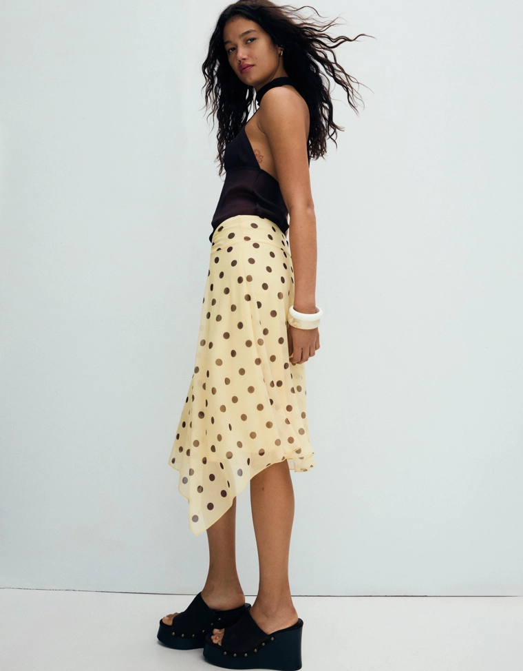 Юбка миди асимметричного кроя в горошек