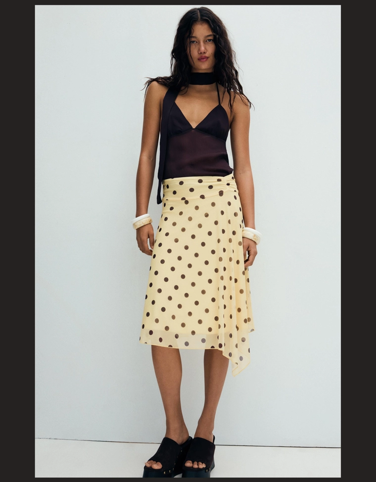 Юбка миди асимметричного кроя в горошек