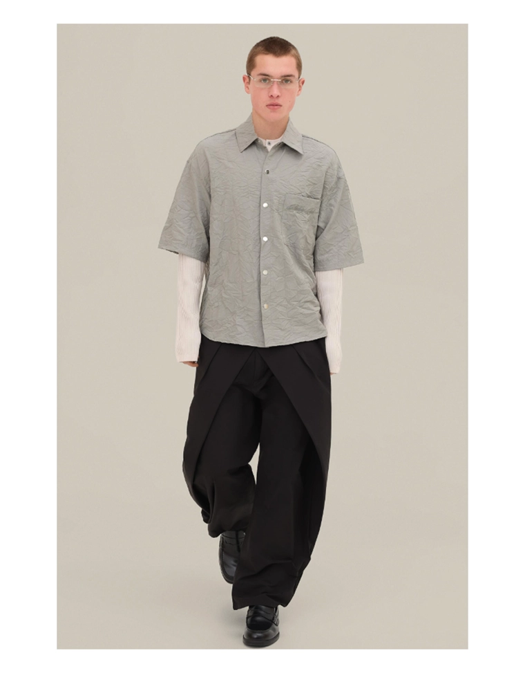 Рубашка с эффектом мятой ткани и короткими рукавами