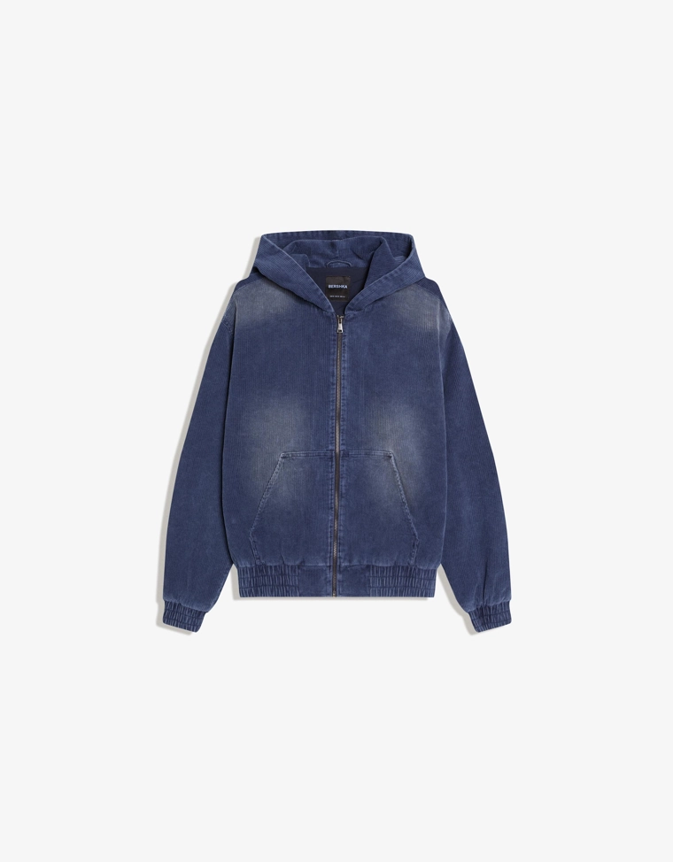 Куртка геометрического кроя из вельвета с капюшоном