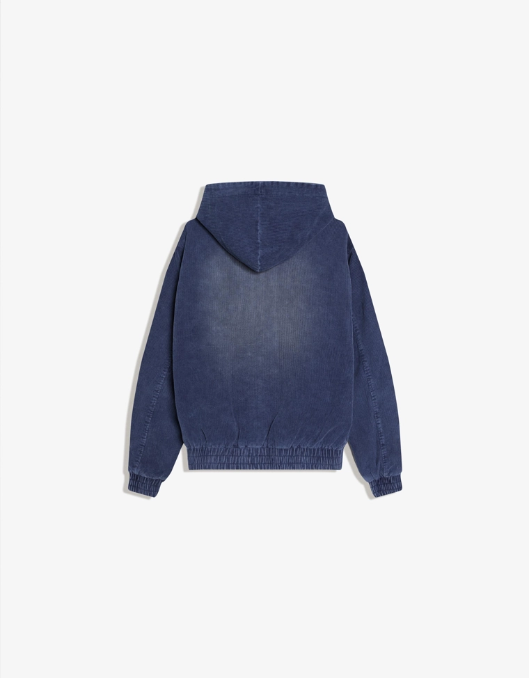 Куртка геометрического кроя из вельвета с капюшоном