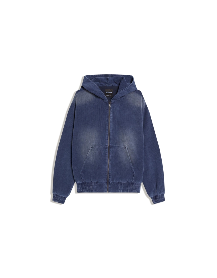 Куртка геометрического кроя из вельвета с капюшоном