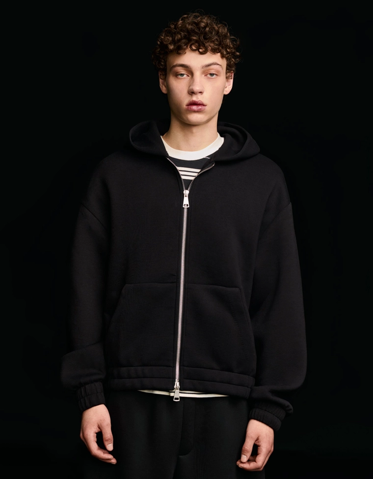 Худи на молнии с капюшоном, с эффектом плотной синтетической ткани